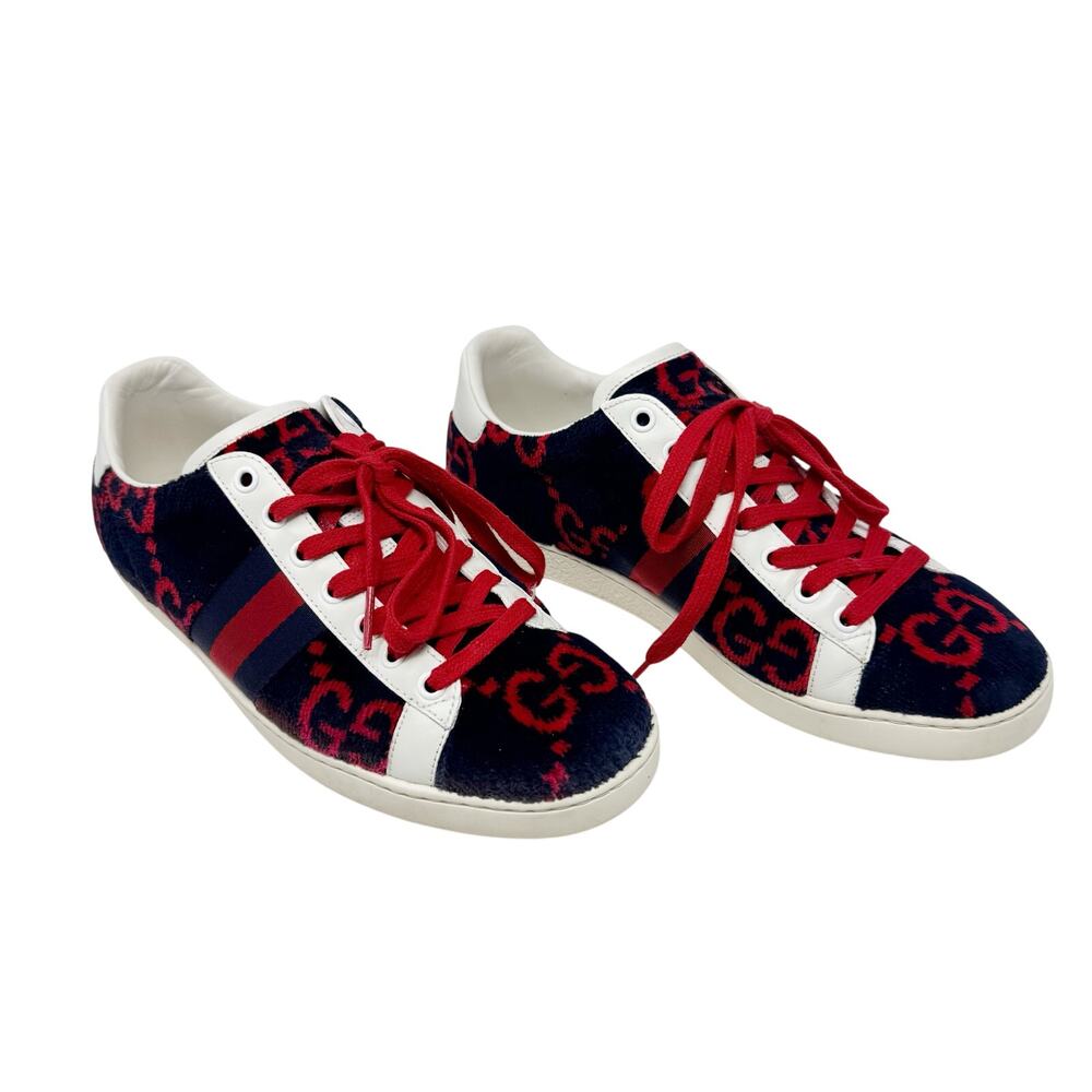 Gucci Ace GG Fabric Sneakers Navy Red Monogram Web Stripe Low Top Women’s 39
